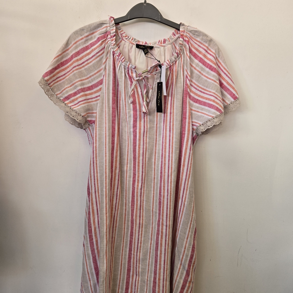 Melissa Paige Pink and White Striped Midi Dress
